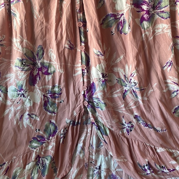 Cold Shoulder High Low Hem Allover Floral Dress with Pockets off peach color - Picture 10 of 12